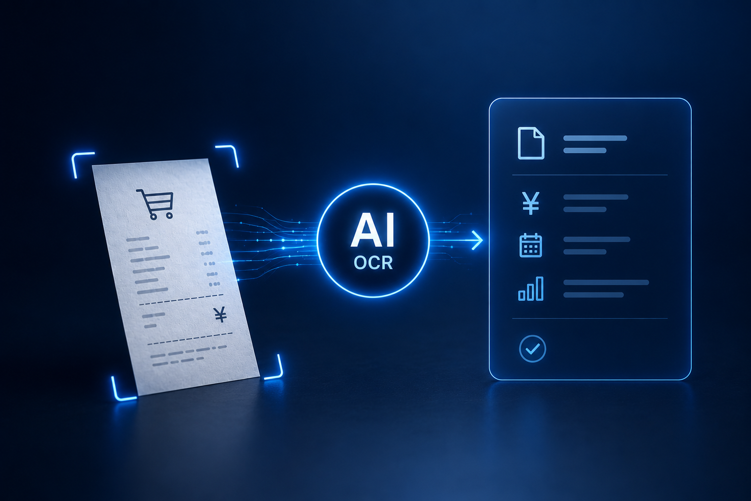 Diagram showing AI OCR extracting fields from a receipt into a structured record
